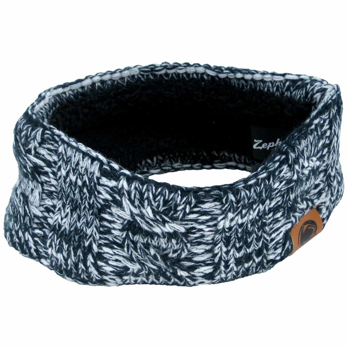 knit heather navy headband with Penn State Athletic Logo